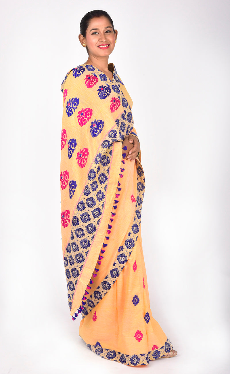 Yellow Orange with blue motif