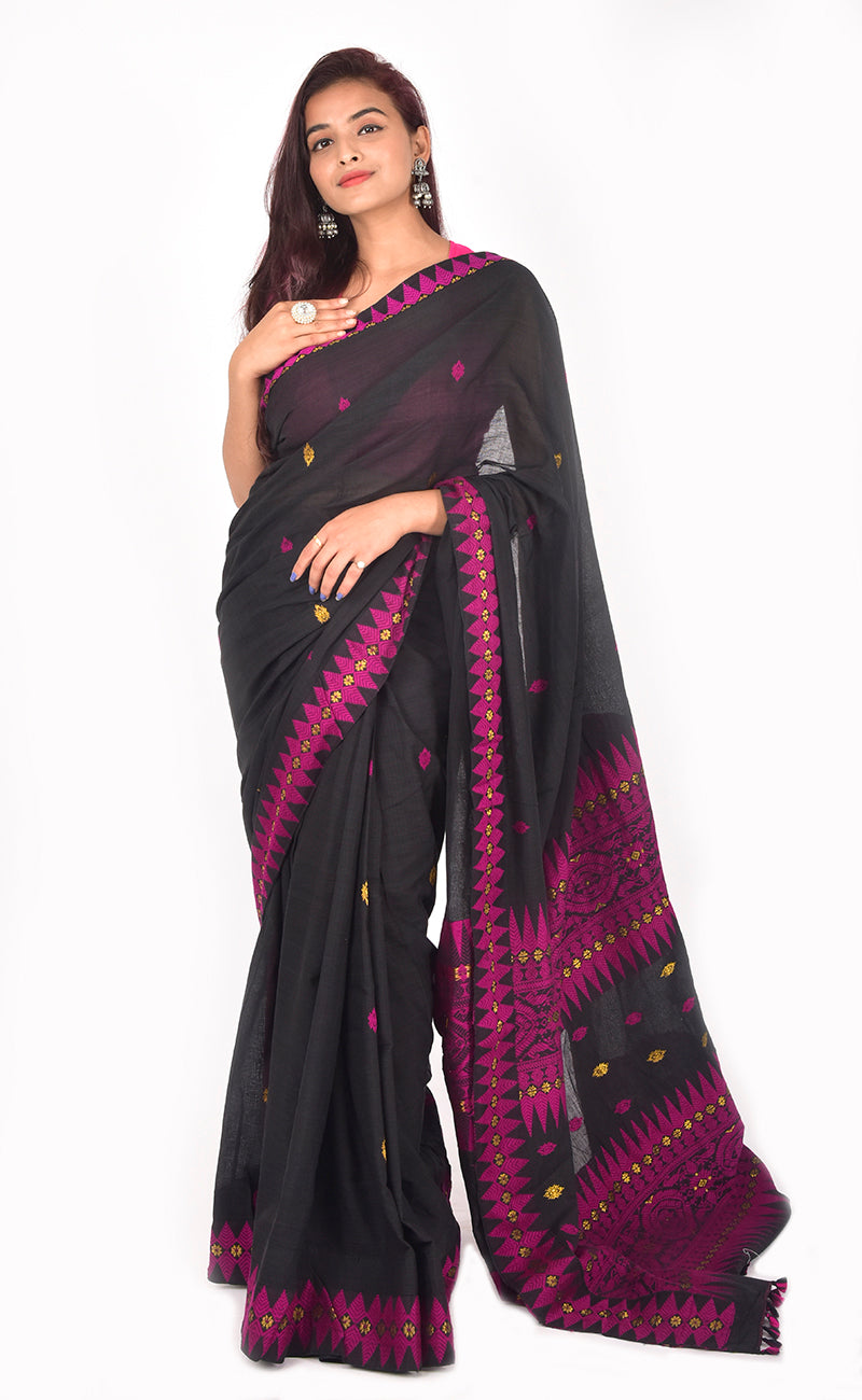 assam handloom sarees, black saree