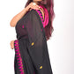 Black handloom saree with pink motif