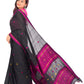 Black handloom saree with pink motif