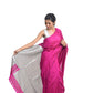 Assam handloom pink saree with silver border