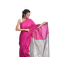 Assam handloom pink saree with silver border