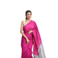 Assam handloom pink saree with silver border