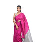 Assam handloom pink saree with silver border