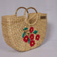 Handwoven U-shaped red floral embroidered Beach Bag