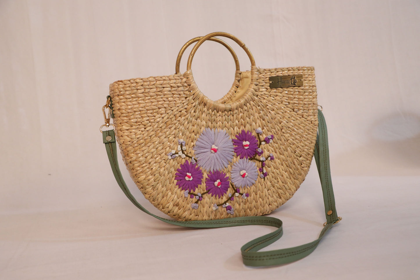 Handwoven U shaped embroidered Beach Bag with sling