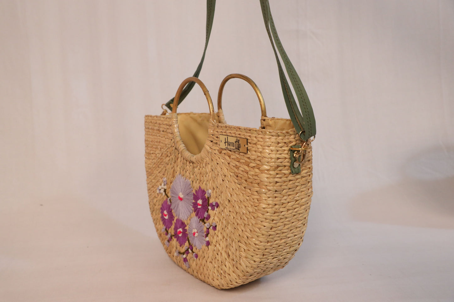 Handwoven U shaped embroidered Beach Bag with sling