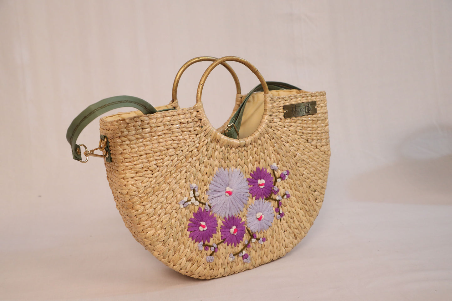 Handwoven U shaped embroidered Beach Bag with sling