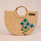 Handwoven U shaped blue floral embroidered Beach Bag