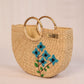 Handwoven U shaped blue floral embroidered Beach Bag