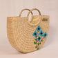 Handwoven U shaped blue floral embroidered Beach Bag