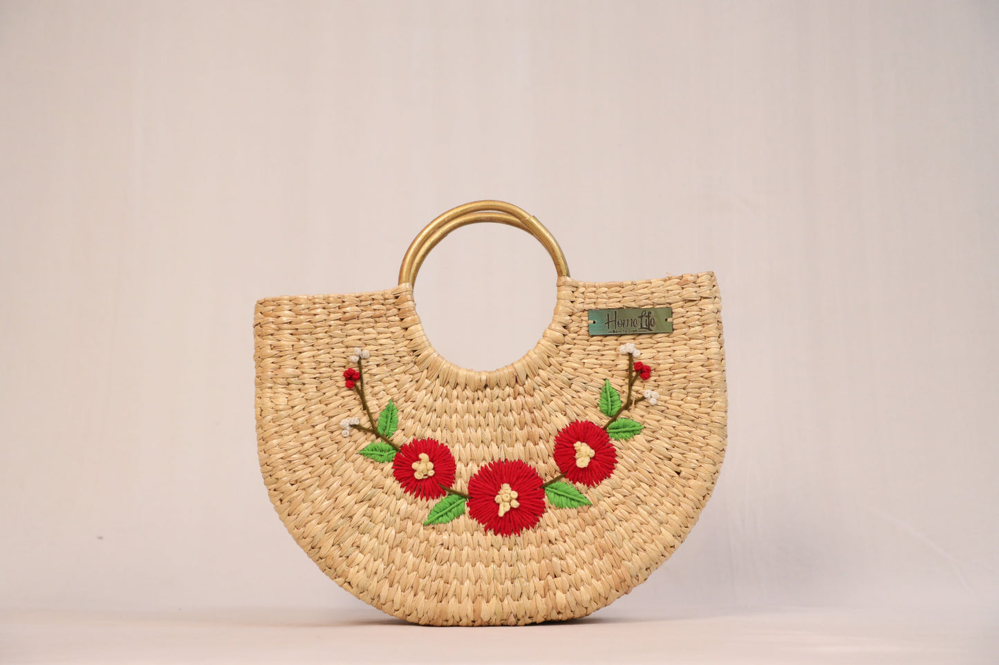 Handwoven U shaped red embroidered Beach Bag