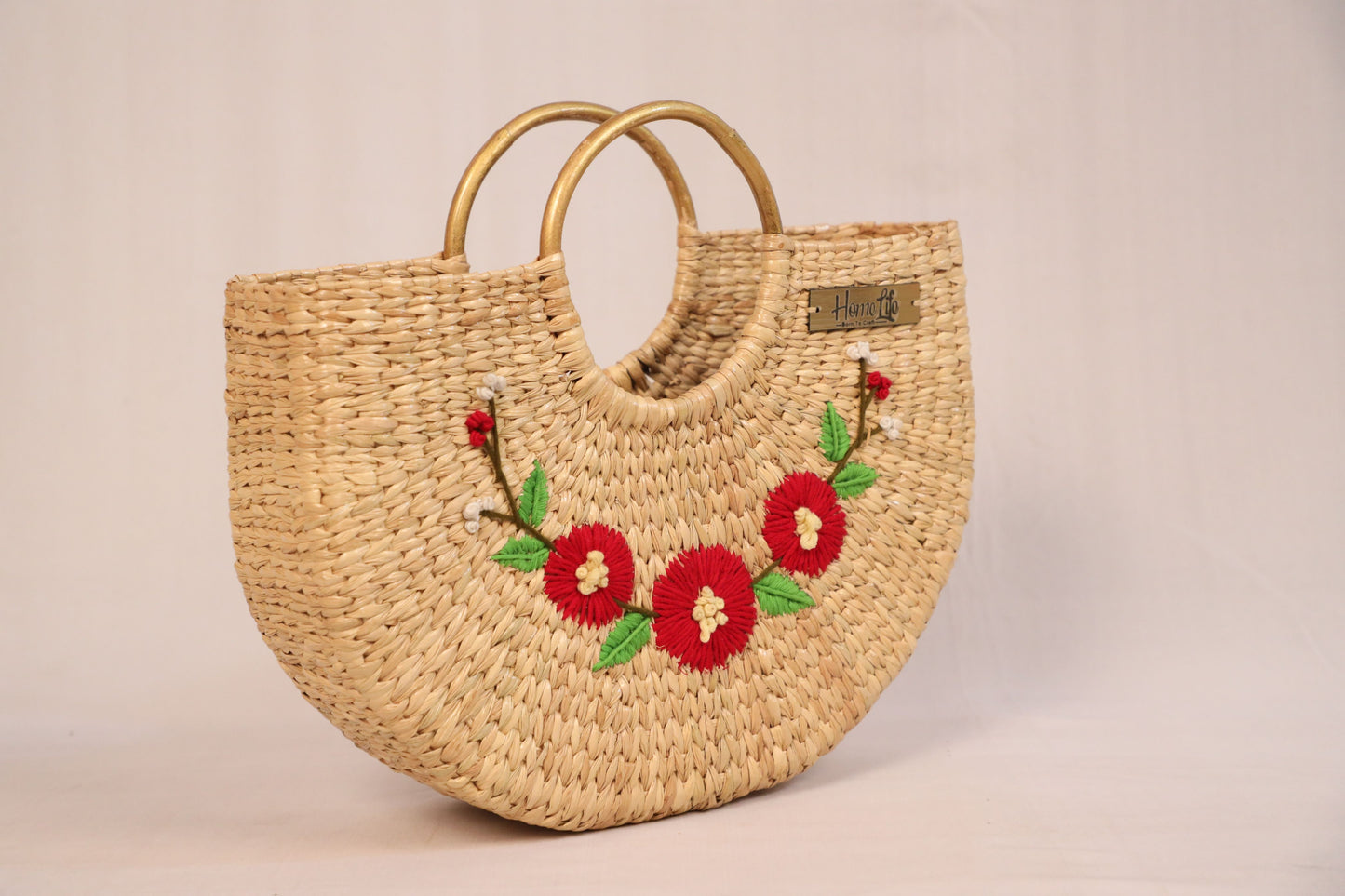 Handwoven U shaped red embroidered Beach Bag