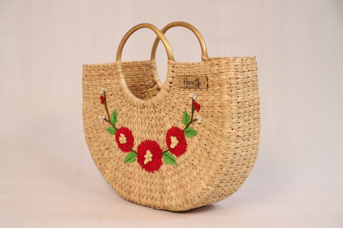 Handwoven U shaped red embroidered Beach Bag