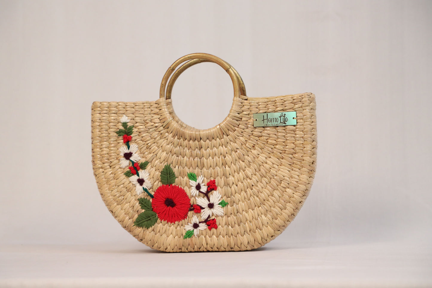 Red and White handwoven U-shaped beach bag