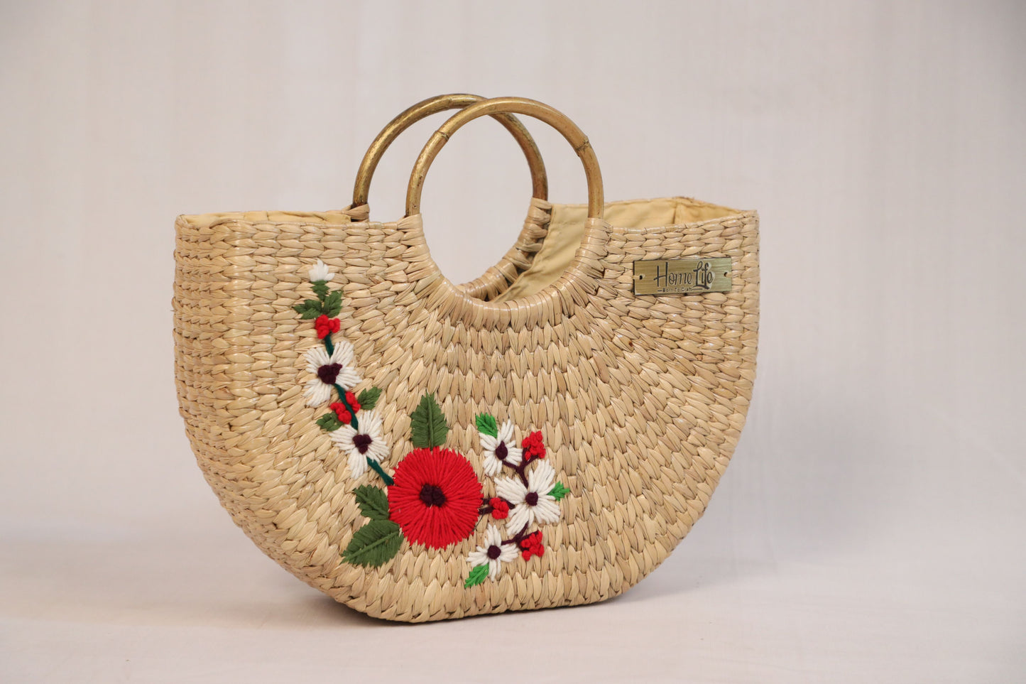 Red and White handwoven U-shaped beach bag