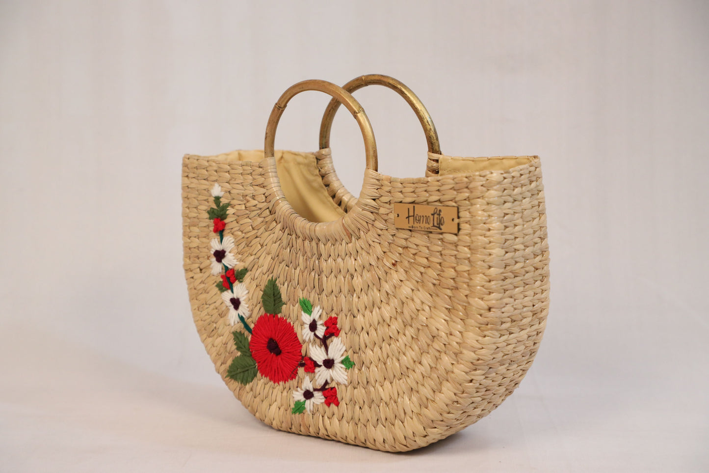 Red and White handwoven U-shaped beach bag