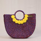 Purple Beach Bag with yellow Pom Pom