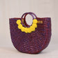 Purple Beach Bag with yellow Pom Pom