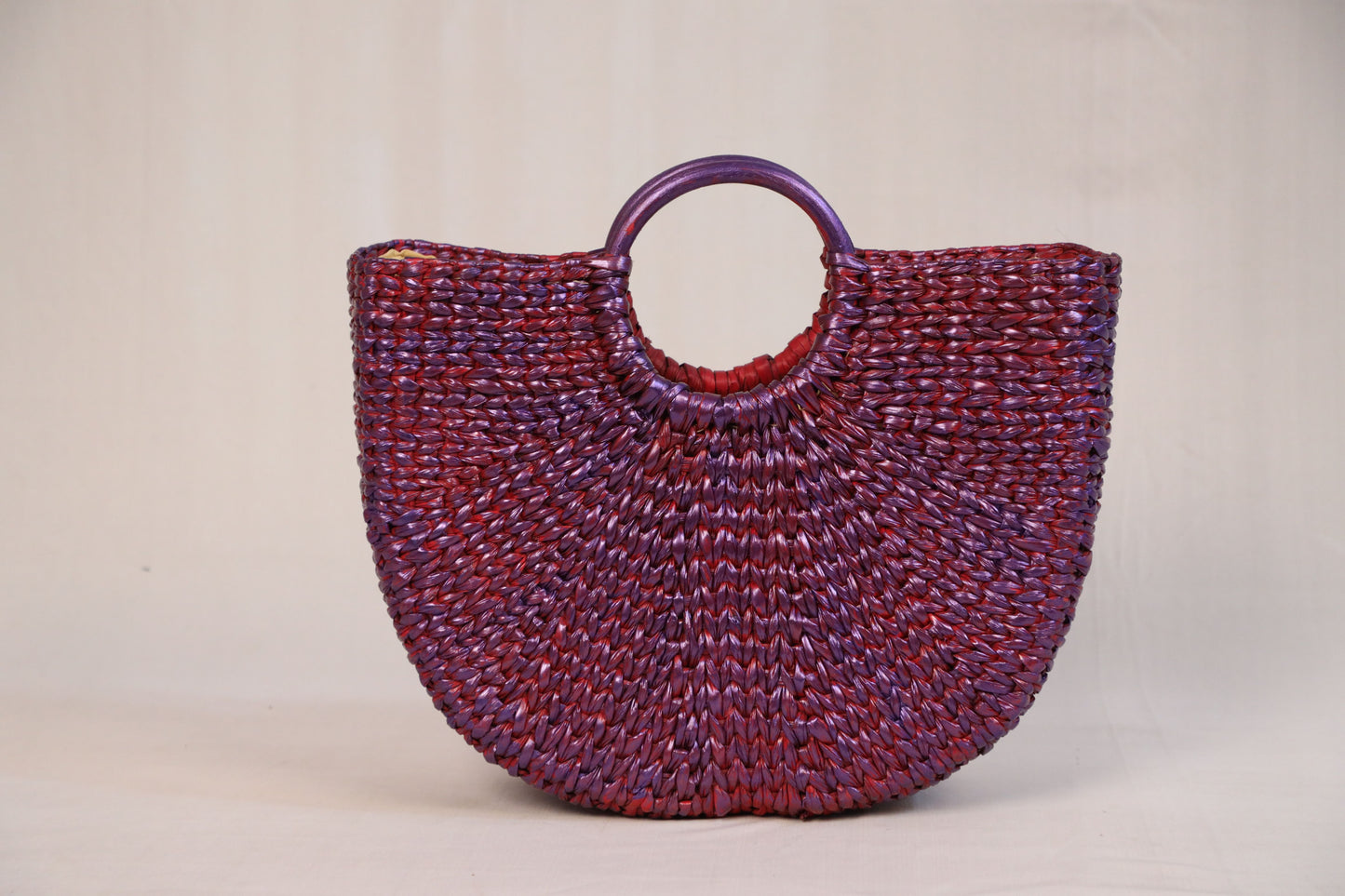 Purple Beach Bag with yellow Pom Pom