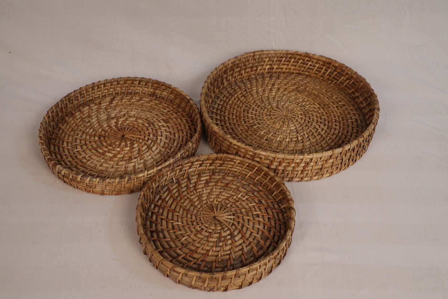 Round Cane Tray set of 3