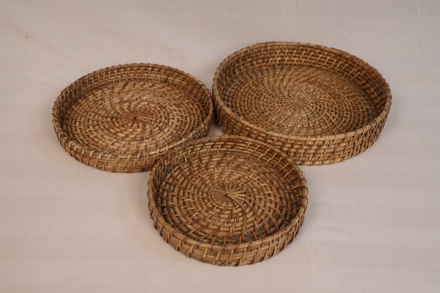 Round Cane Tray set of 3