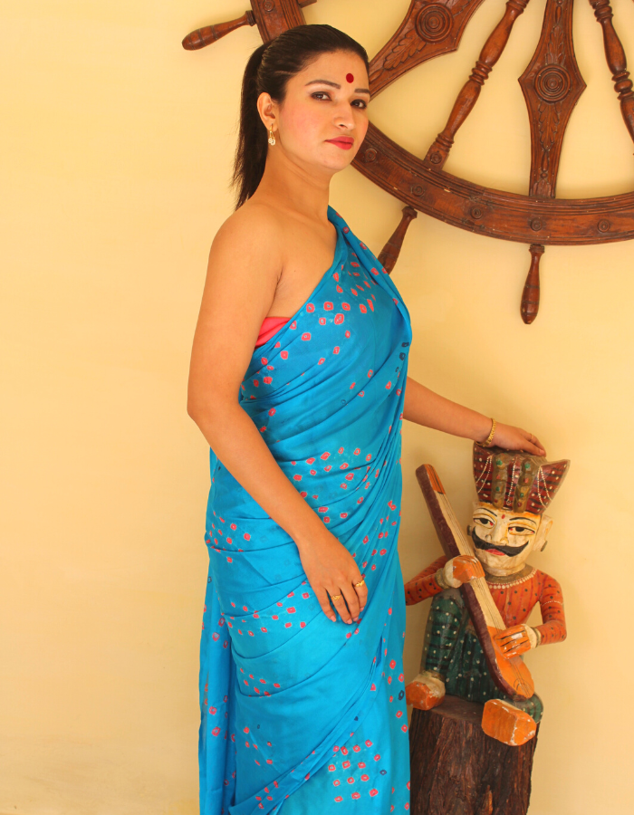 Akshita turquoise blue Bandhej