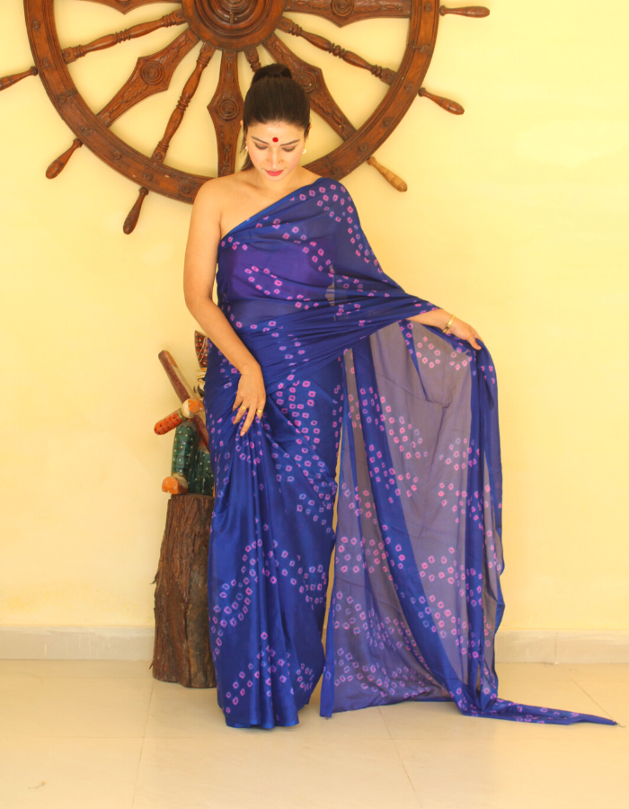 Akshita Navy Blue Bandhej Saree