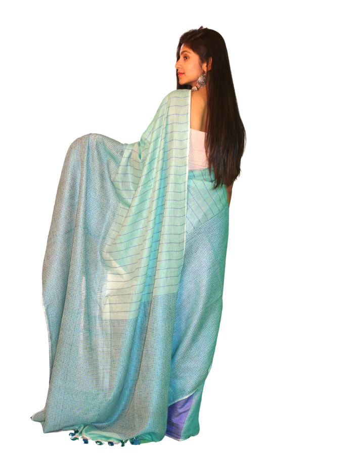 Pastel Green Katha Saree