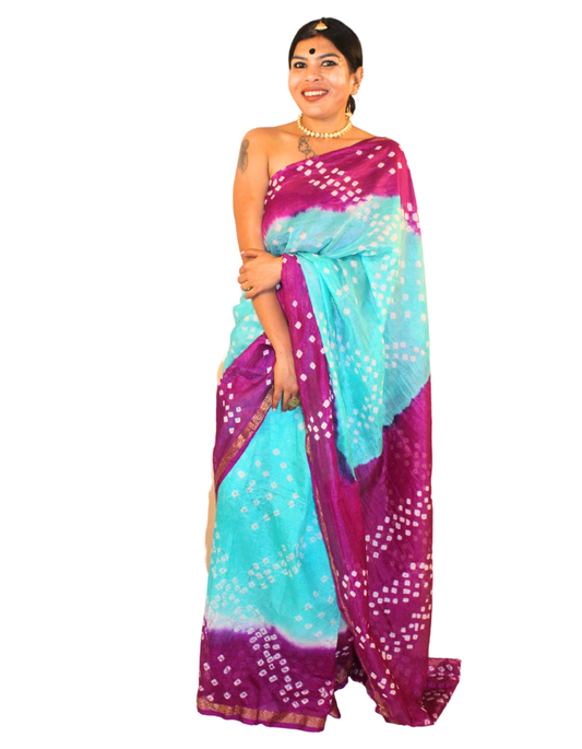Sky Blue Taffeta Crepe Silk Saree