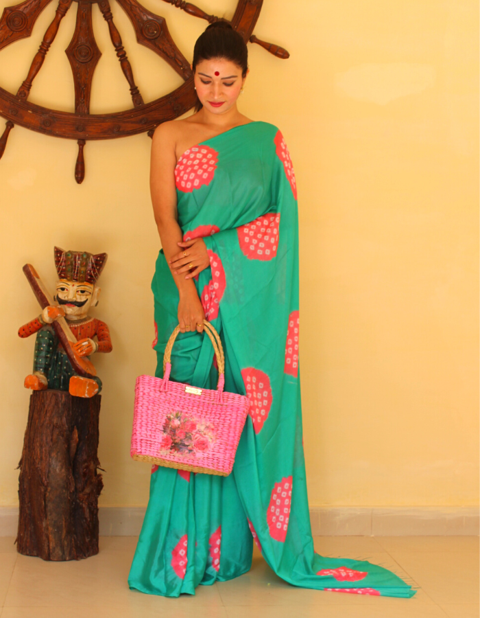 Bela Jade green Bandhej Saree