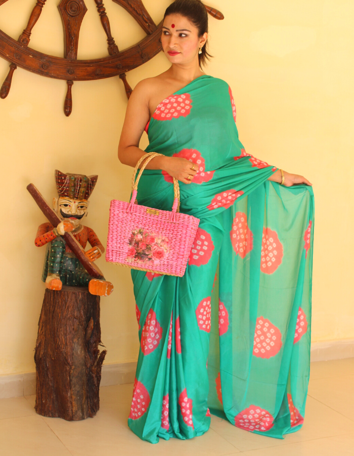 Bela Jade green Bandhej Saree