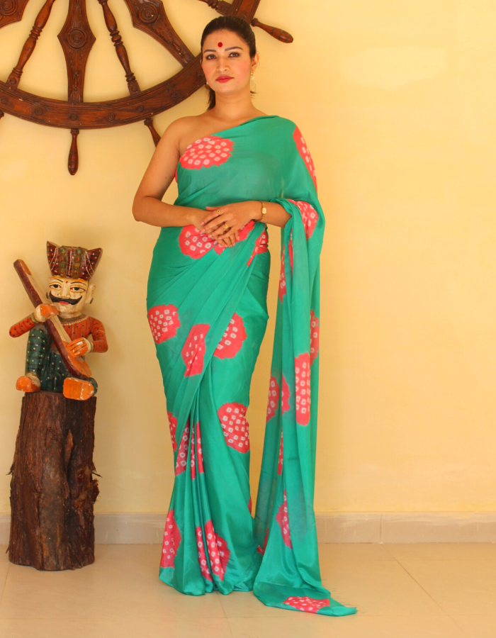 Bela Jade green Bandhej Saree