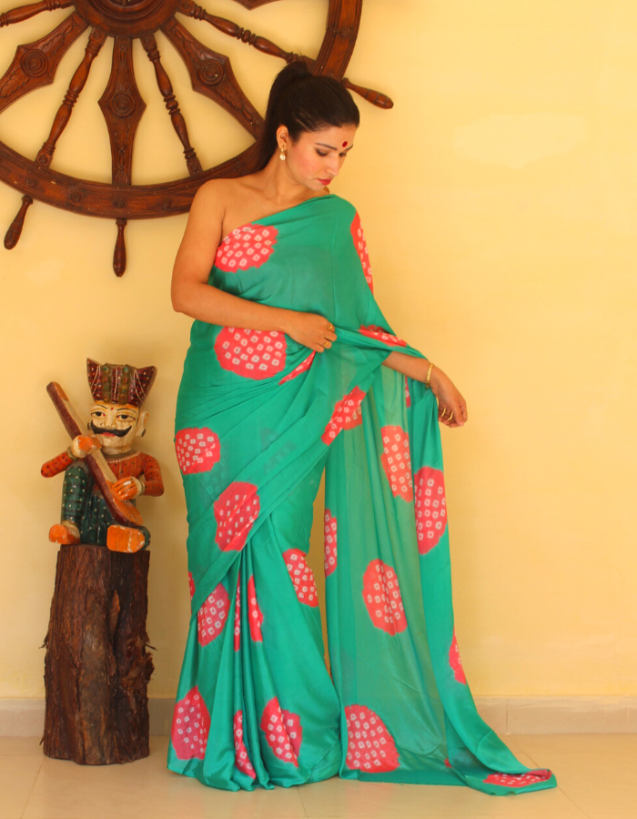 Bela Jade green Bandhej Saree