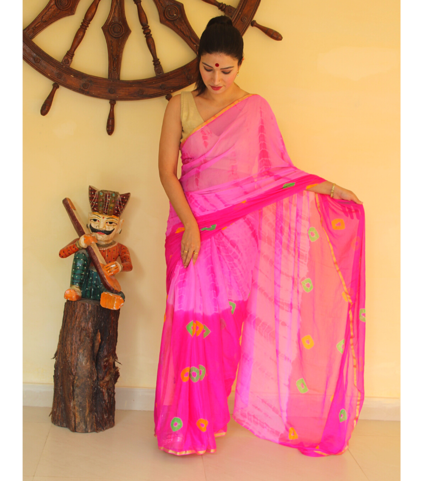 Buy Pink & Green Jamdani Silk Patli Pallu All Over Saree