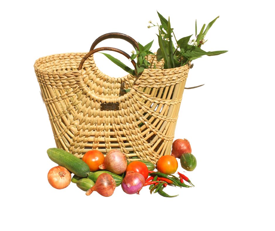 Handcrafted Shopping Basket with Cane Handles